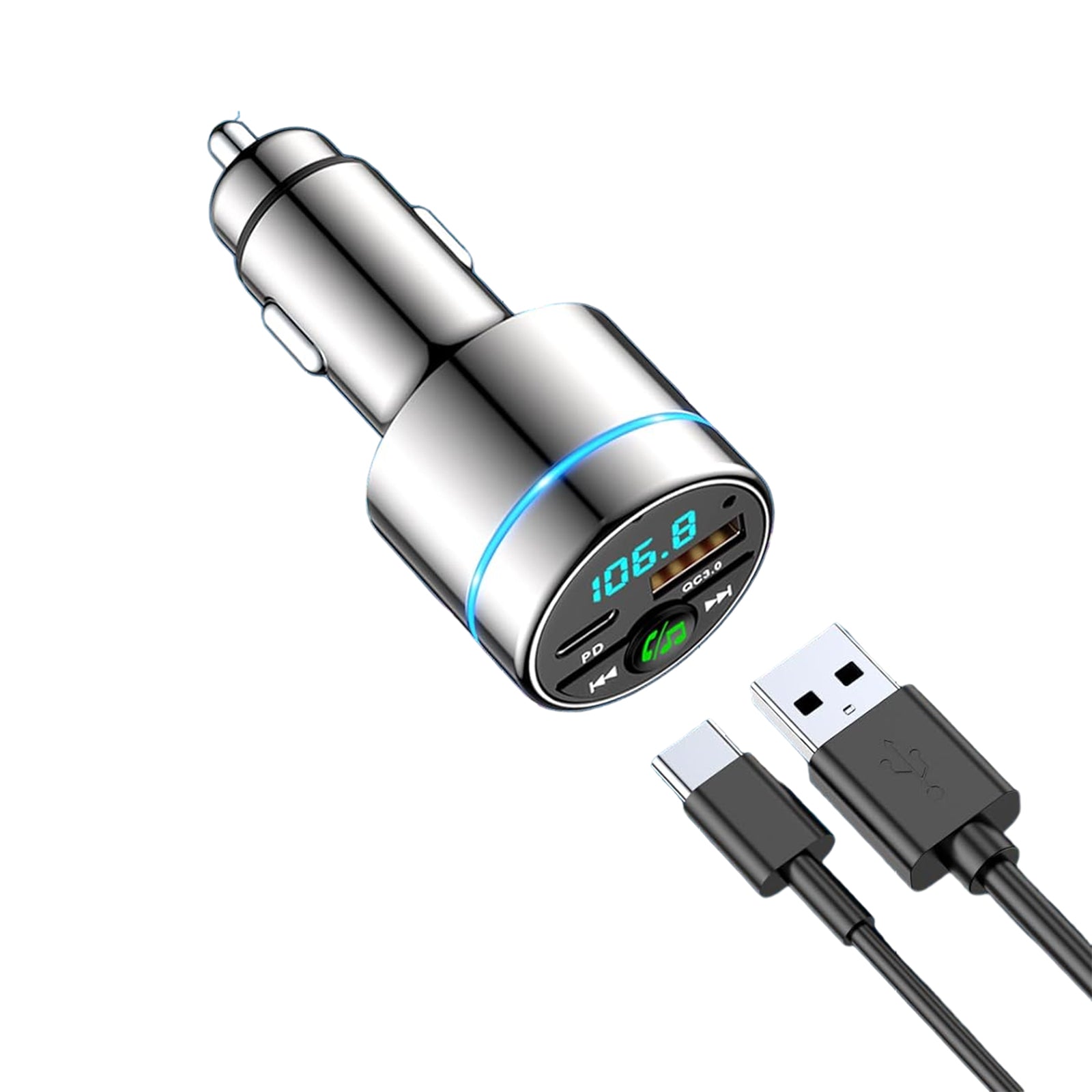 Adaptateur FM/Bluetooth avec Chargeur Rapide et Kit Mains Libres pour Appels et Musique